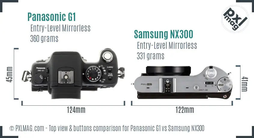 Panasonic G1 vs Samsung NX300 top view buttons comparison