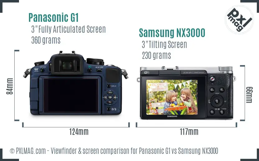 Panasonic G1 vs Samsung NX3000 Screen and Viewfinder comparison