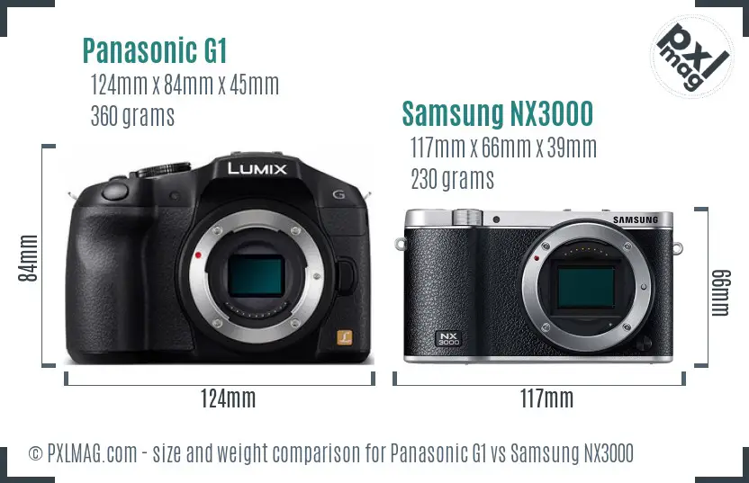 Panasonic G1 vs Samsung NX3000 size comparison