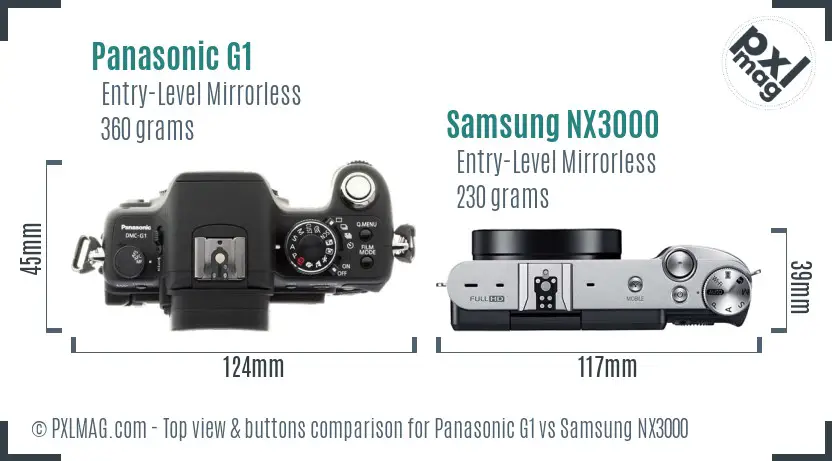 Panasonic G1 vs Samsung NX3000 top view buttons comparison