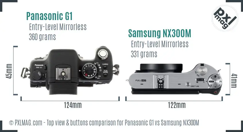 Panasonic G1 vs Samsung NX300M top view buttons comparison Panasonic G1 vs Samsung NX300M top view buttons comparison