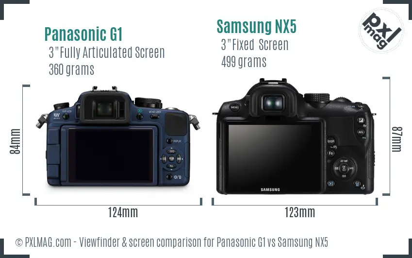Panasonic G1 vs Samsung NX5 Screen and Viewfinder comparison