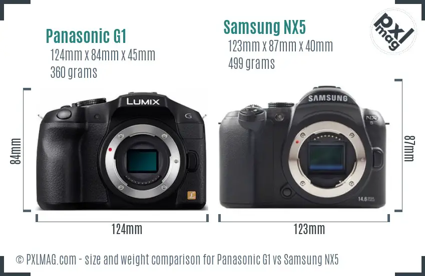 Panasonic G1 vs Samsung NX5 size comparison Panasonic G1 vs Samsung NX5 size comparison