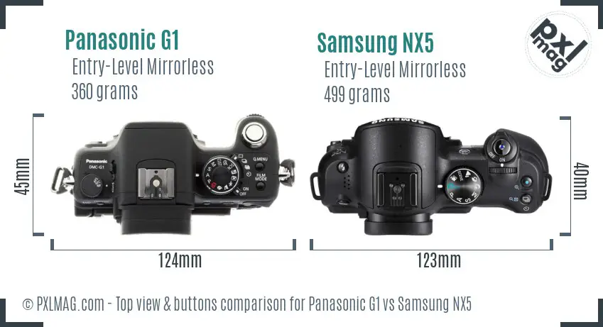 Panasonic G1 vs Samsung NX5 top view buttons comparison