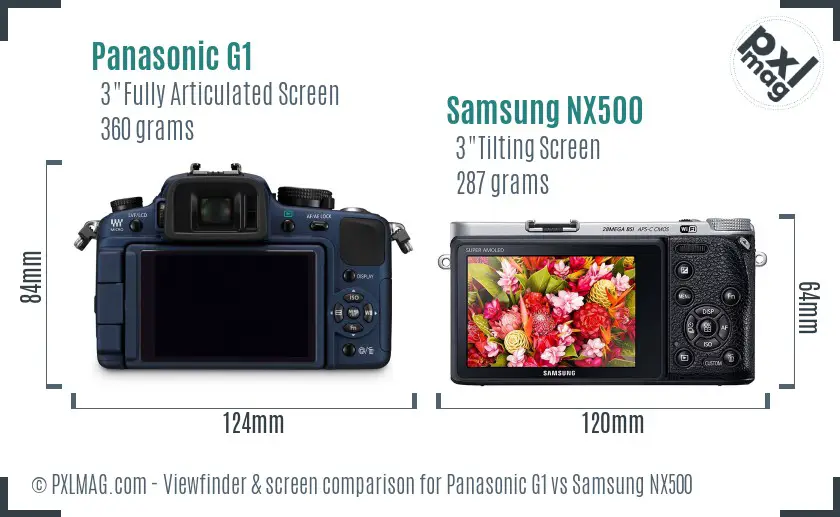 Panasonic G1 vs Samsung NX500 Screen and Viewfinder comparison
