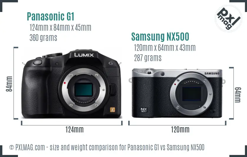 Panasonic G1 vs Samsung NX500 size comparison