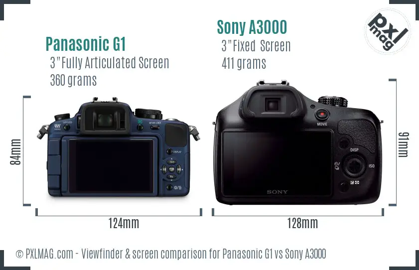 Panasonic G1 vs Sony A3000 Screen and Viewfinder comparison