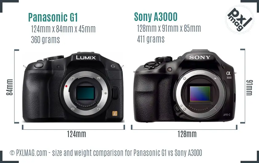 Panasonic G1 vs Sony A3000 size comparison