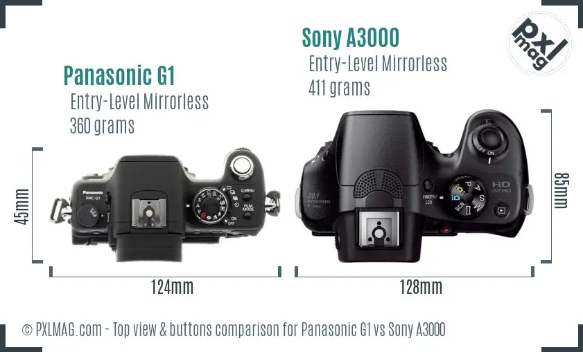 Panasonic G1 vs Sony A3000 top view buttons comparison