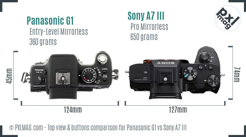Panasonic G1 vs Sony A7 III top view buttons comparison