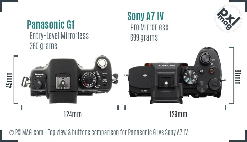 Panasonic G1 vs Sony A7 IV top view buttons comparison