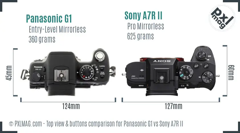 Panasonic G1 vs Sony A7R II top view buttons comparison
