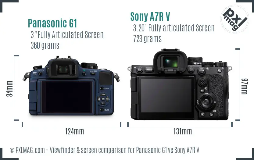 Panasonic G1 vs Sony A7R V Screen and Viewfinder comparison