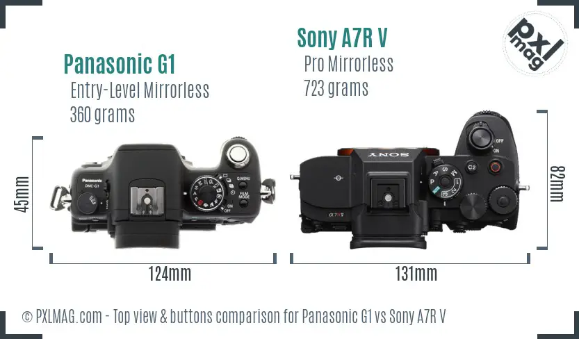 Panasonic G1 vs Sony A7R V top view buttons comparison