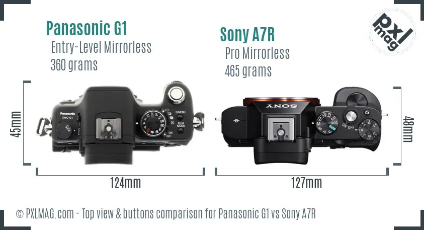 Panasonic G1 vs Sony A7R top view buttons comparison