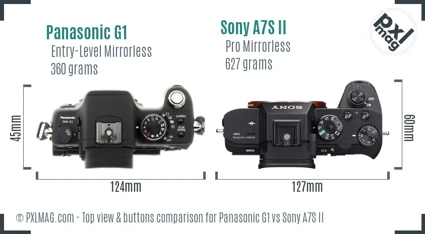 Panasonic G1 vs Sony A7S II top view buttons comparison