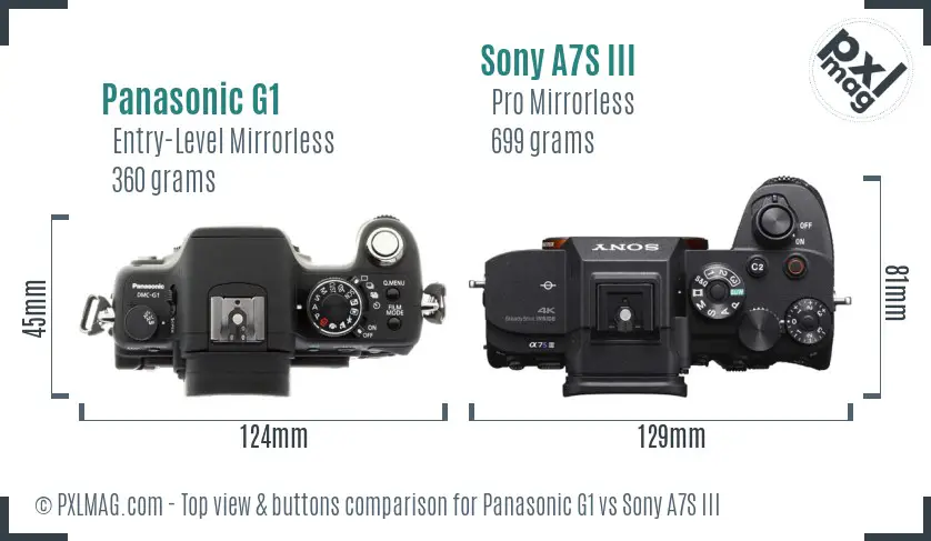 Panasonic G1 vs Sony A7S III top view buttons comparison