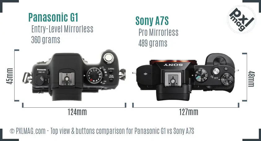 Panasonic G1 vs Sony A7S top view buttons comparison