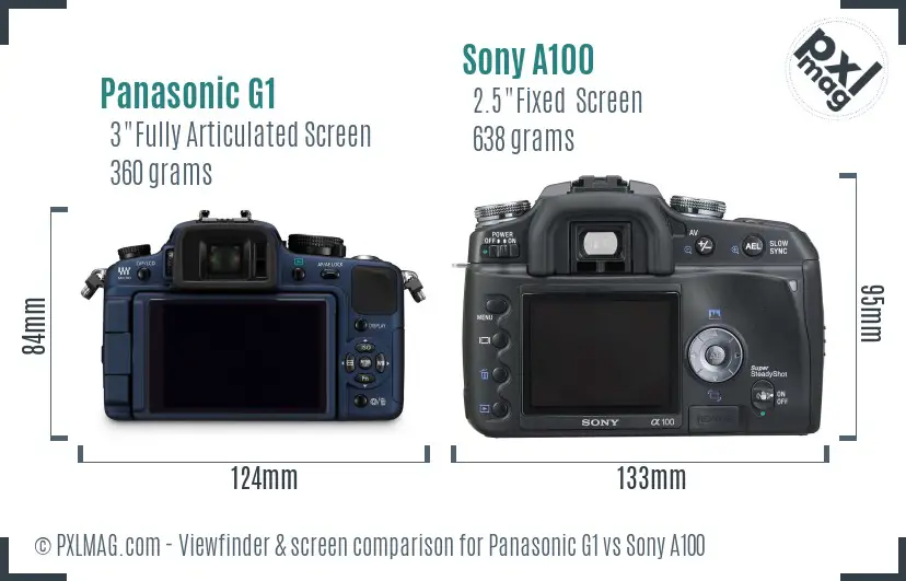 Panasonic G1 vs Sony A100 Screen and Viewfinder comparison Panasonic G1 vs Sony A100 Screen and Viewfinder comparison