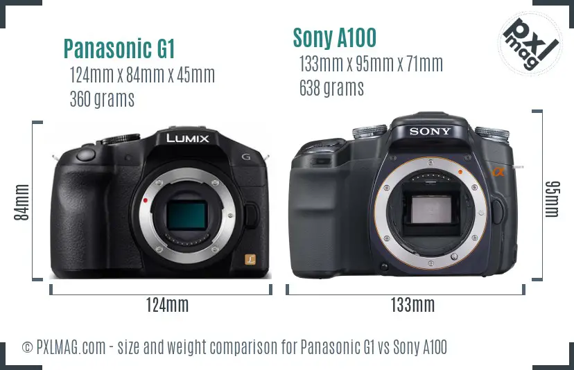 Panasonic G1 vs Sony A100 size comparison Panasonic G1 vs Sony A100 size comparison