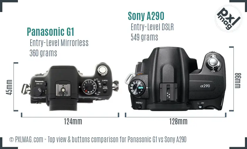 Panasonic G1 vs Sony A290 top view buttons comparison