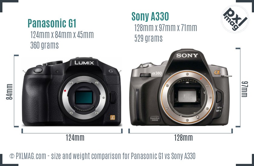 Panasonic G1 vs Sony A330 size comparison