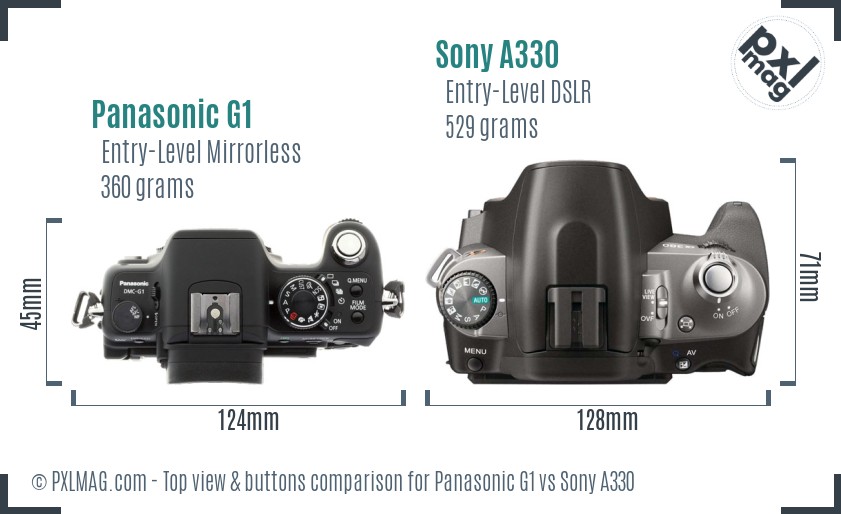 Panasonic G1 vs Sony A330 top view buttons comparison