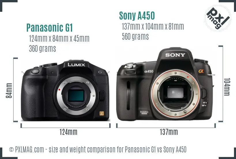 Panasonic G1 vs Sony A450 size comparison Panasonic G1 vs Sony A450 size comparison