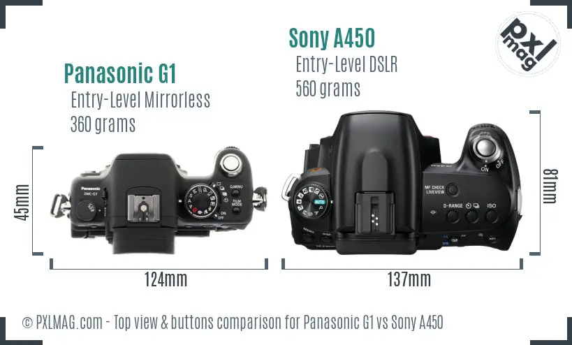 Panasonic G1 vs Sony A450 top view buttons comparison