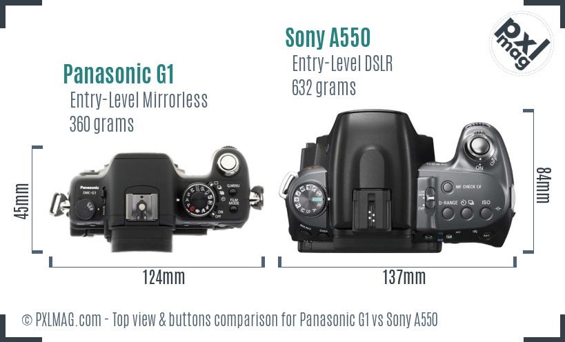 Panasonic G1 vs Sony A550 top view buttons comparison