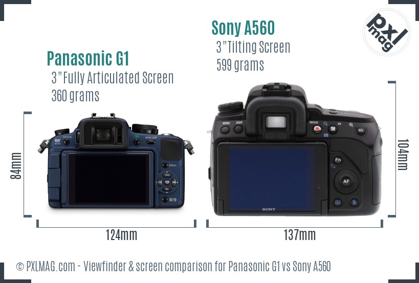 Panasonic G1 vs Sony A560 Screen and Viewfinder comparison