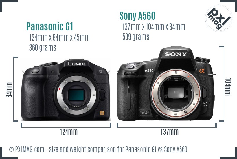Panasonic G1 vs Sony A560 size comparison Panasonic G1 vs Sony A560 size comparison