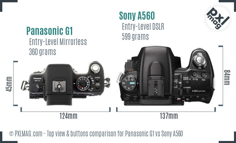 Panasonic G1 vs Sony A560 top view buttons comparison
