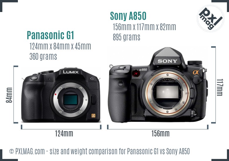 Panasonic G1 vs Sony A850 size comparison Panasonic G1 vs Sony A850 size comparison