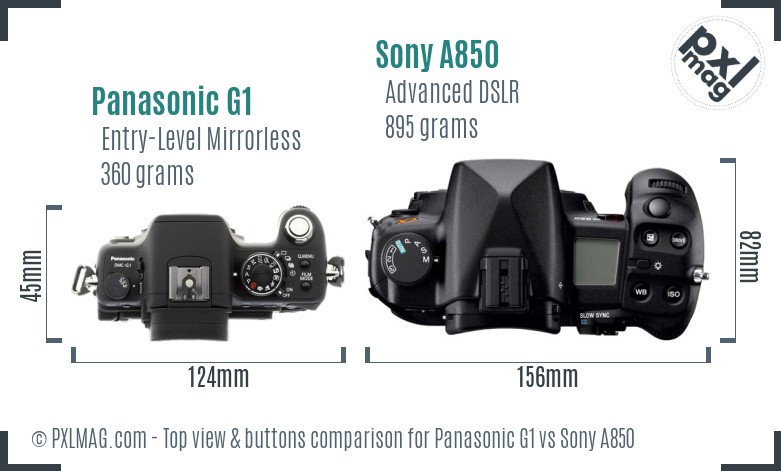 Panasonic G1 vs Sony A850 top view buttons comparison