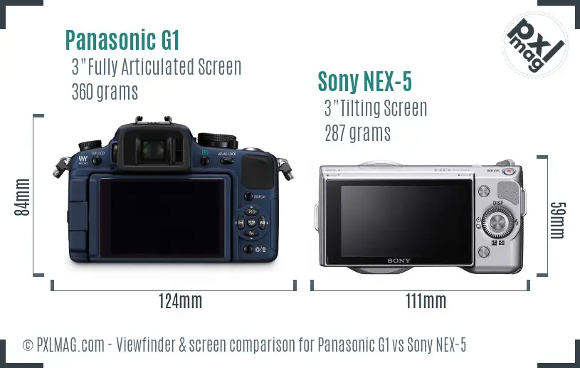 Panasonic G1 vs Sony NEX-5 Screen and Viewfinder comparison