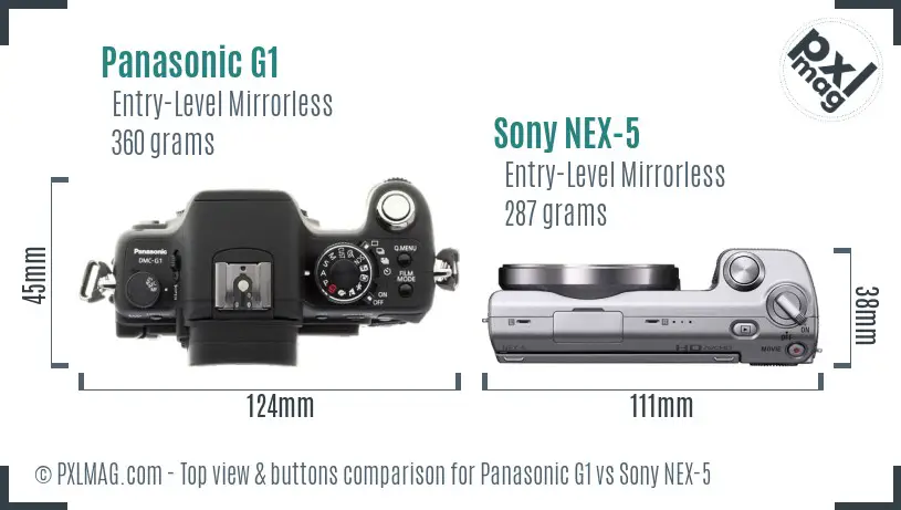 Panasonic G1 vs Sony NEX-5 top view buttons comparison