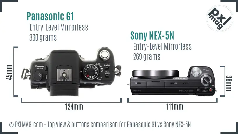 Panasonic G1 vs Sony NEX-5N top view buttons comparison Panasonic G1 vs Sony NEX-5N top view buttons comparison