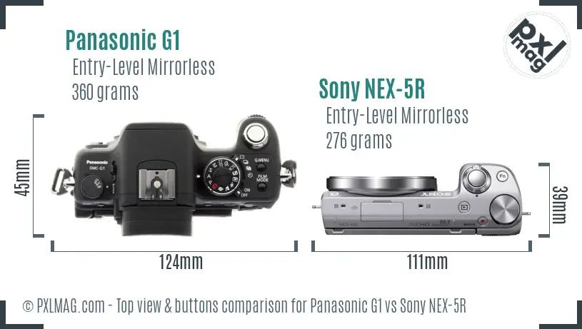 Panasonic G1 vs Sony NEX-5R top view buttons comparison