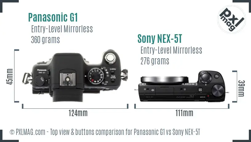 Panasonic G1 vs Sony NEX-5T top view buttons comparison