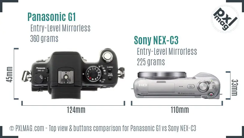 Panasonic G1 vs Sony NEX-C3 top view buttons comparison Panasonic G1 vs Sony NEX-C3 top view buttons comparison