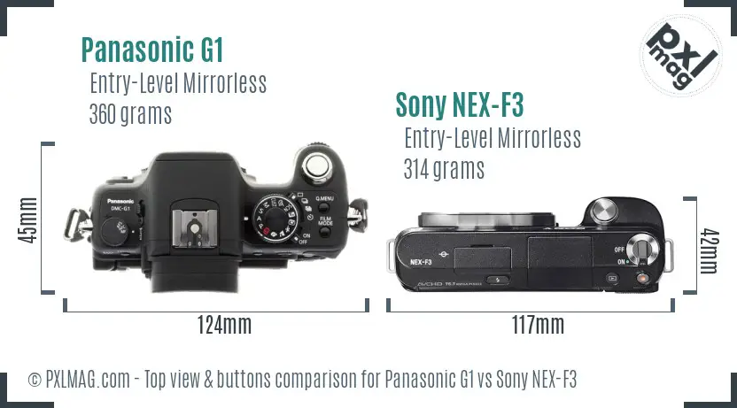 Panasonic G1 vs Sony NEX-F3 top view buttons comparison