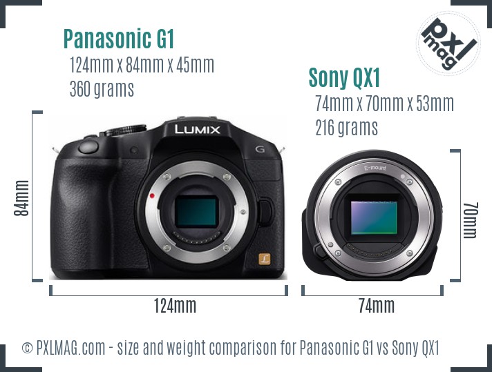 Panasonic G1 vs Sony QX1 size comparison