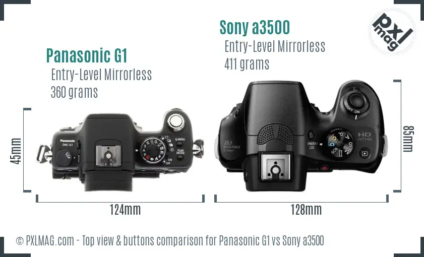 Panasonic G1 vs Sony a3500 top view buttons comparison