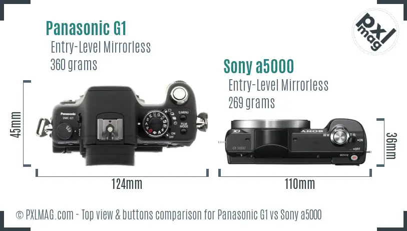 Panasonic G1 vs Sony a5000 top view buttons comparison