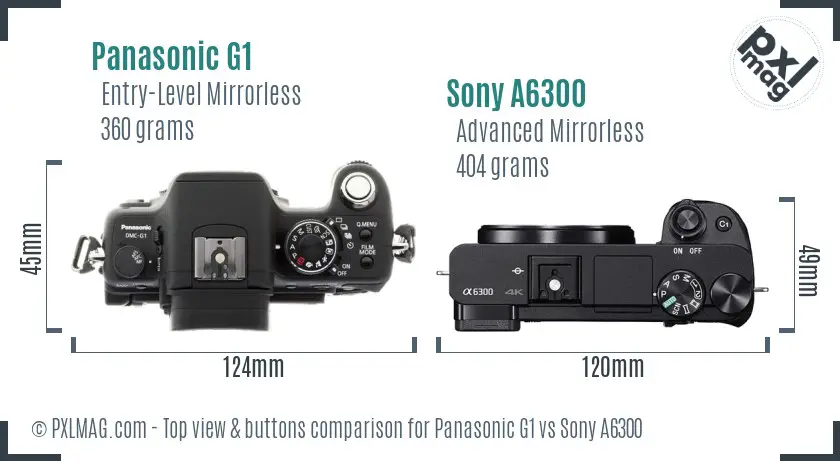 Panasonic G1 vs Sony A6300 top view buttons comparison