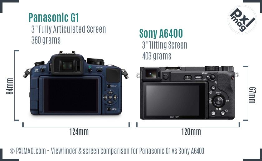Panasonic G1 vs Sony A6400 Screen and Viewfinder comparison
