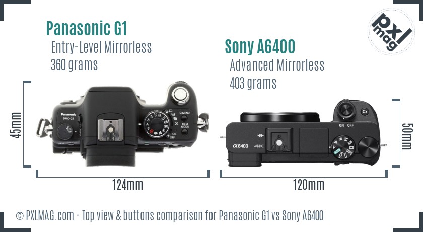 Panasonic G1 vs Sony A6400 top view buttons comparison