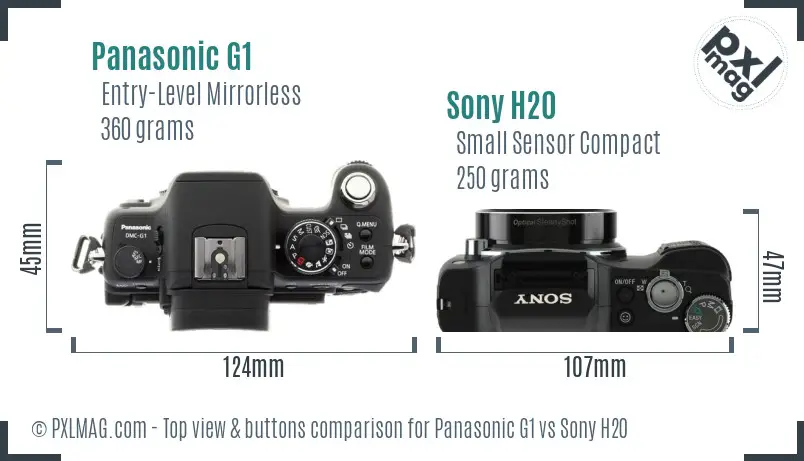 Panasonic G1 vs Sony H20 top view buttons comparison