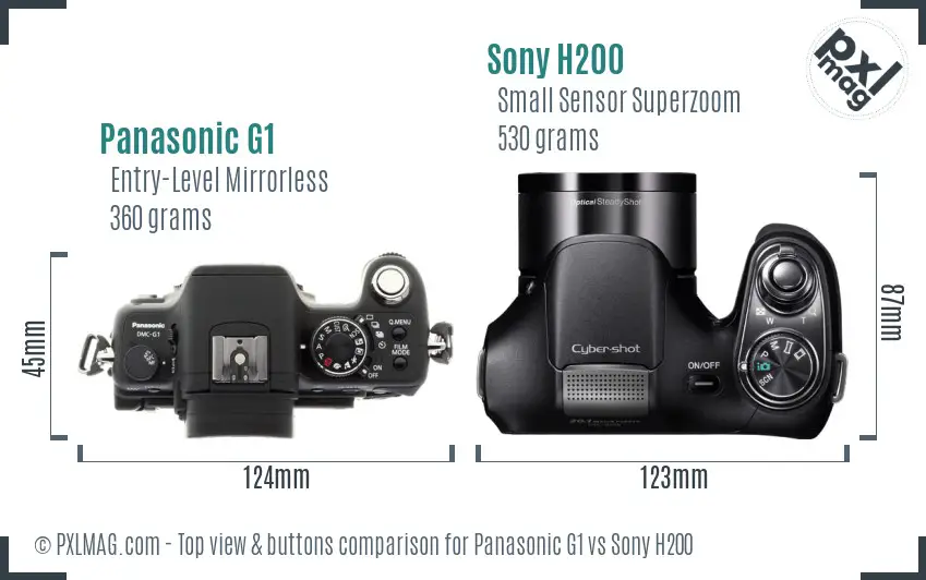 Panasonic G1 vs Sony H200 top view buttons comparison